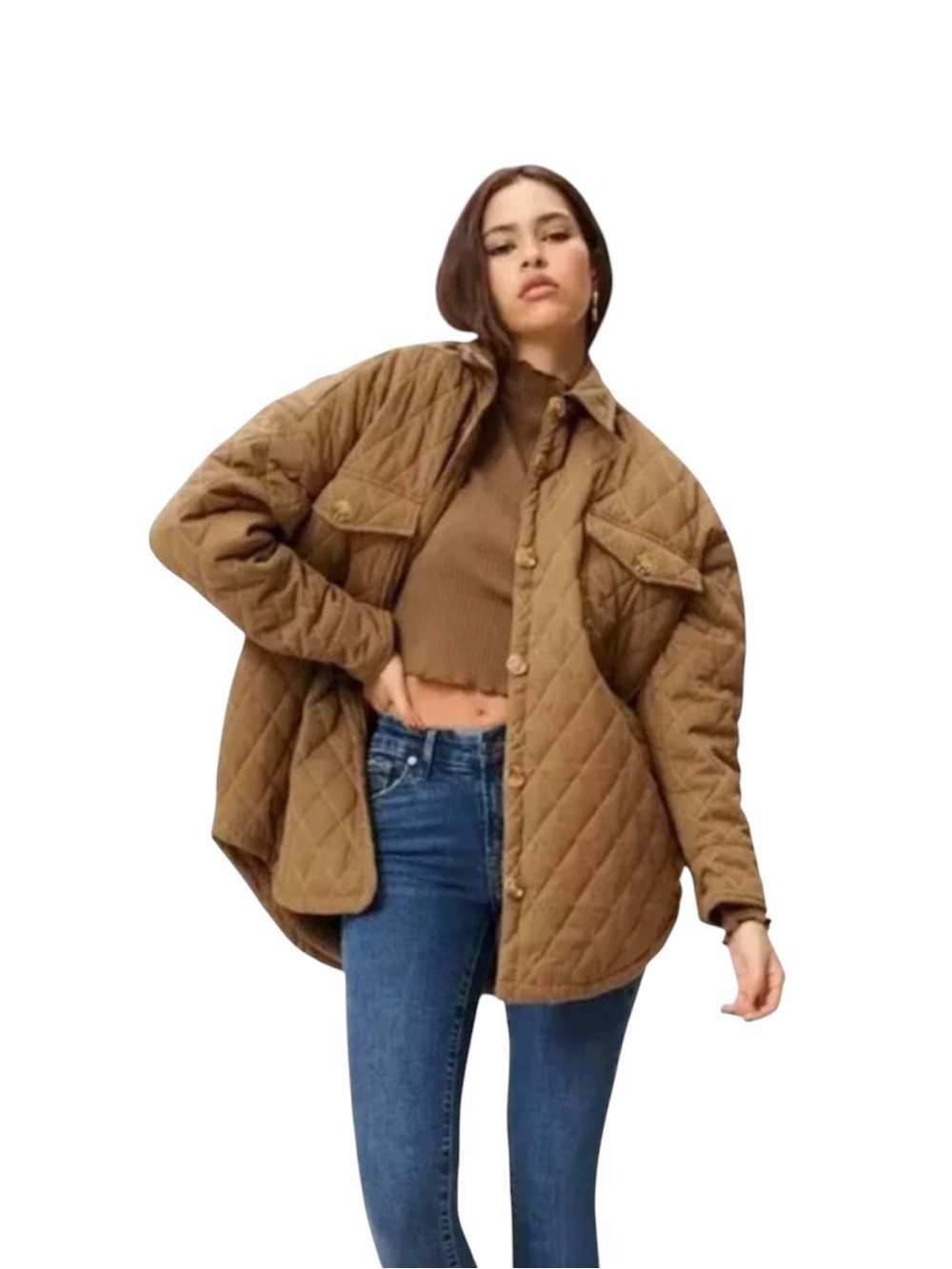 Good American Quilted Brown Oversized Shacket